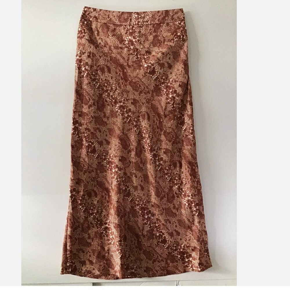 Free People Normani Snake Print Silky A-line Skirt Rust/Cream Sz 8 Reg $98 NWT
